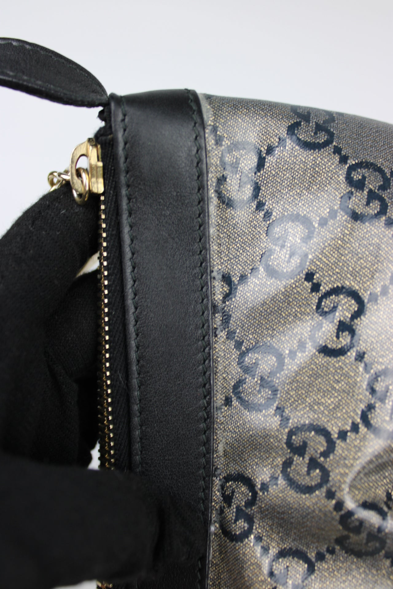 Gucci Monogram Charm Patent Pochette Bag