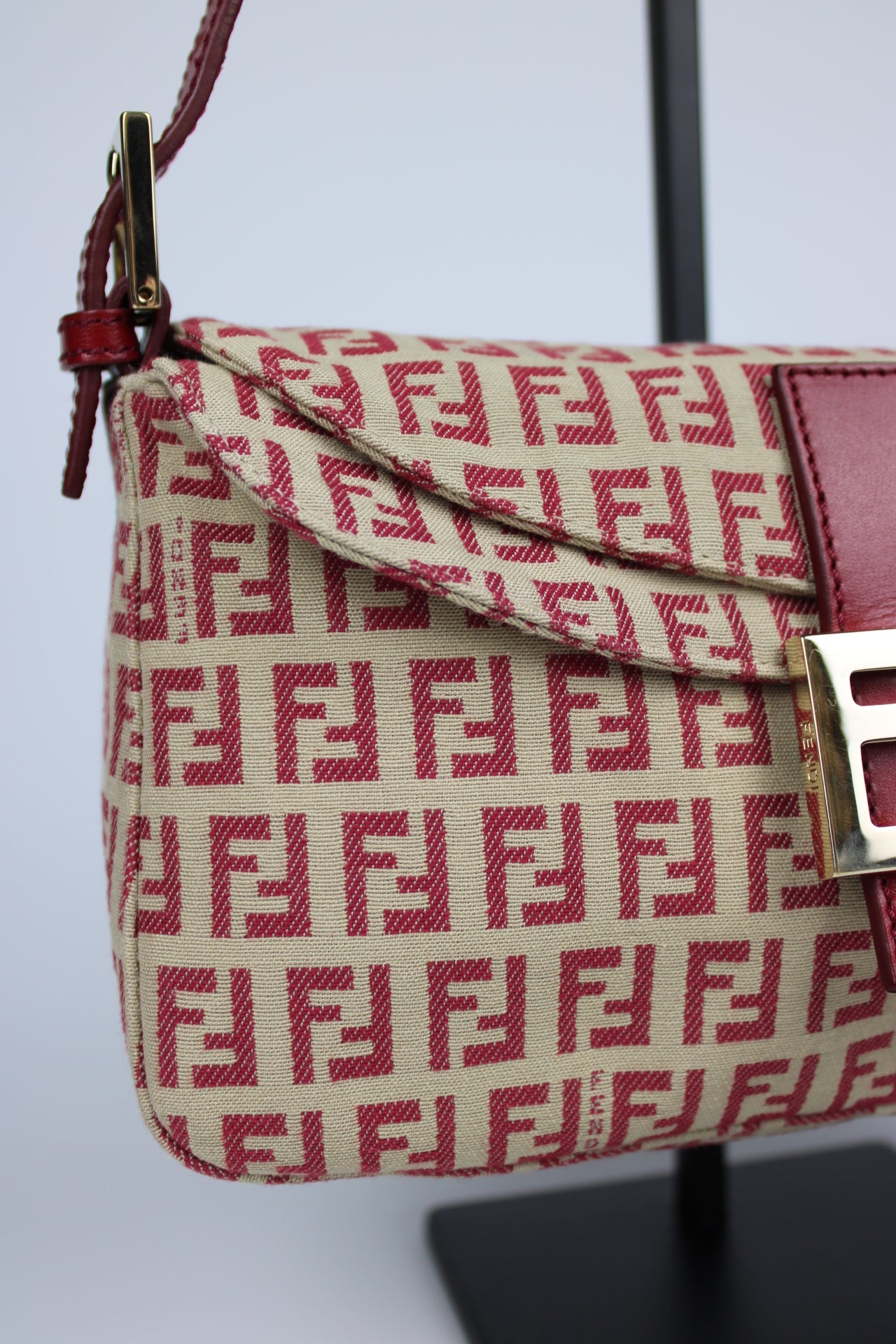 Fendi Zucchino Red Baguette Bag