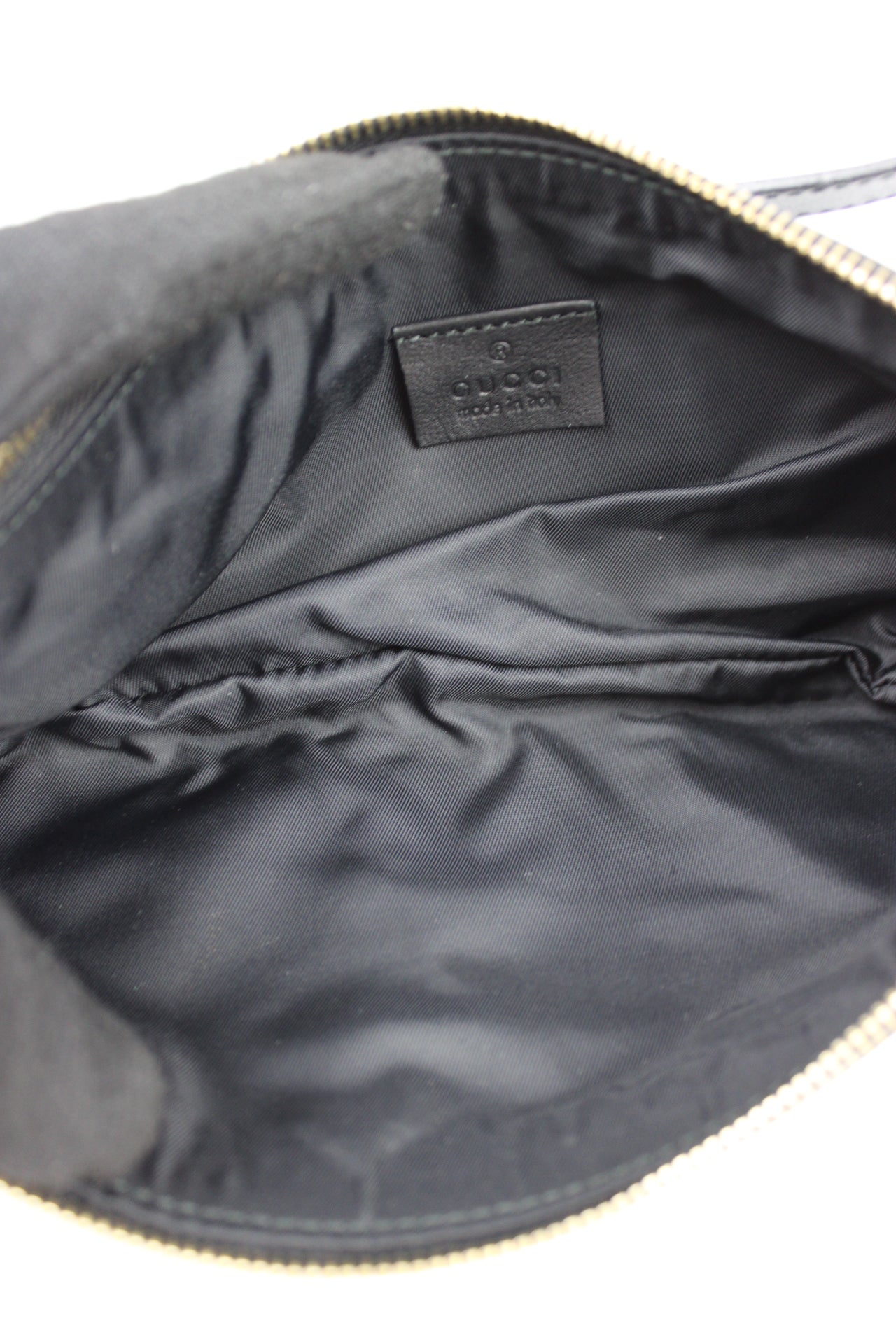 Gucci Monogram Charm Patent Pochette Bag