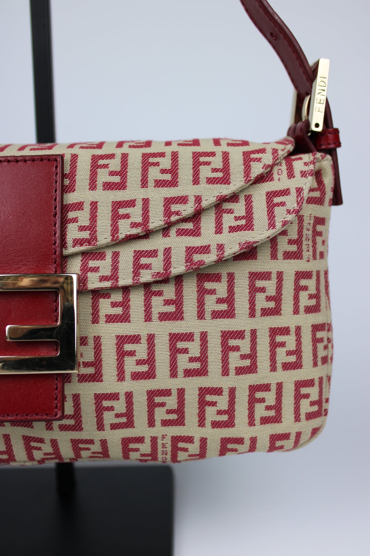 Fendi Zucchino Red Baguette Bag