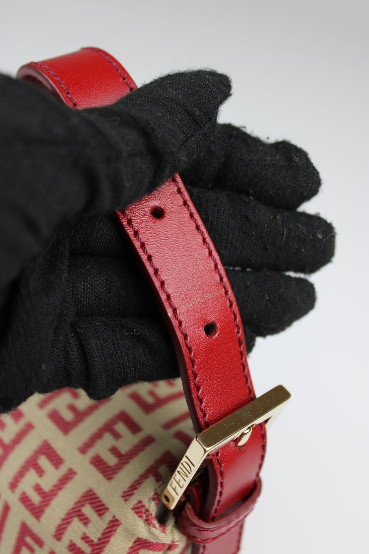 Fendi Zucchino Red Baguette Bag