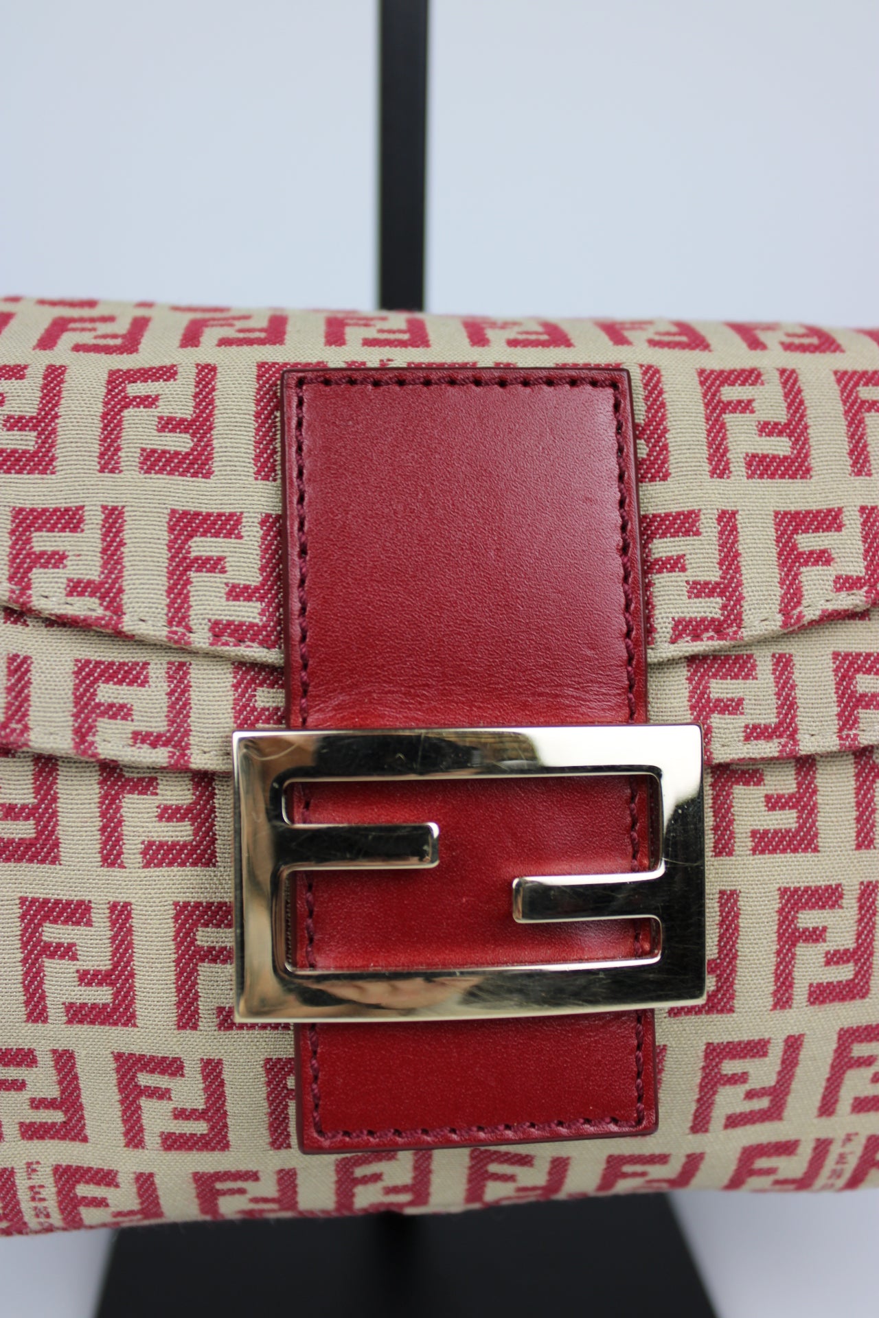 Fendi Zucchino Red Baguette Bag