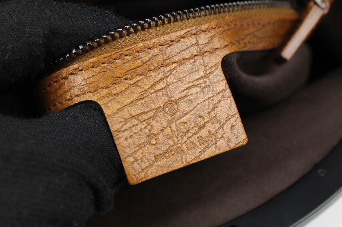 Gucci Monogram Pagoda Frame Bamboo Top Handle Bag