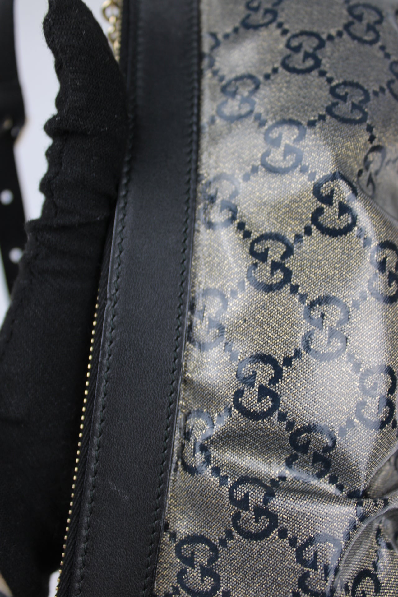 Gucci Monogram Charm Patent Pochette Bag