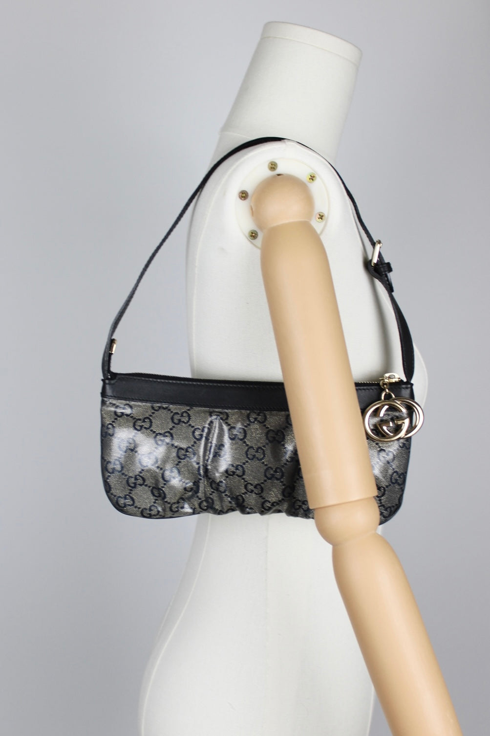Gucci Monogram Charm Patent Pochette Bag