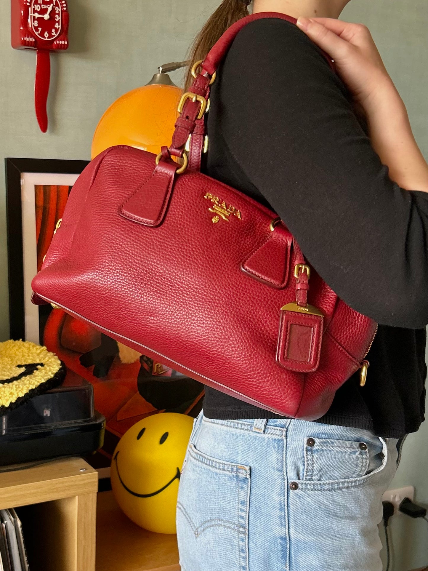 Prada Vit Daino Bauletto Leather Bag