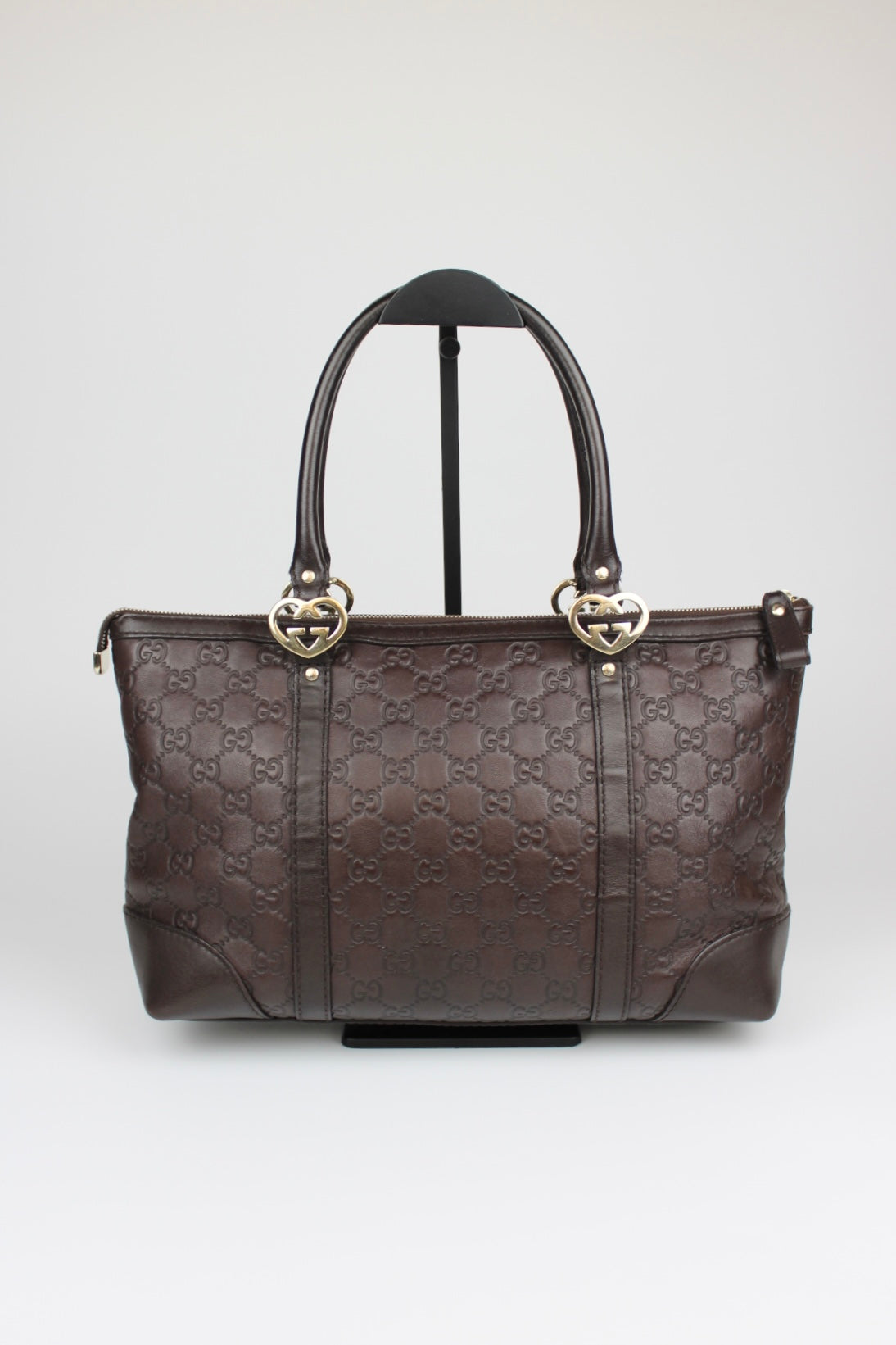 Pre-owned Gucci Guccissima Monogram Leather Heart Interlocking GG Tote Bag