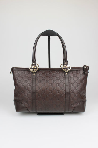 Pre-owned Gucci Guccissima Monogram Leather Heart Interlocking GG Tote Bag