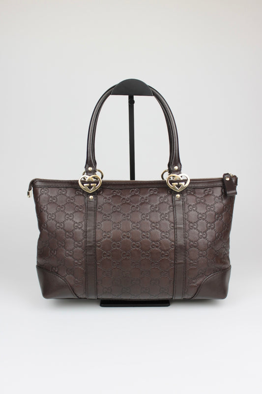 Pre-owned Gucci Guccissima Monogram Leather Heart Interlocking GG Tote Bag