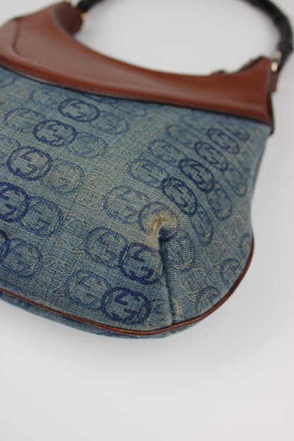 Gucci Monogram Denim Bamboo Bag (Restored)