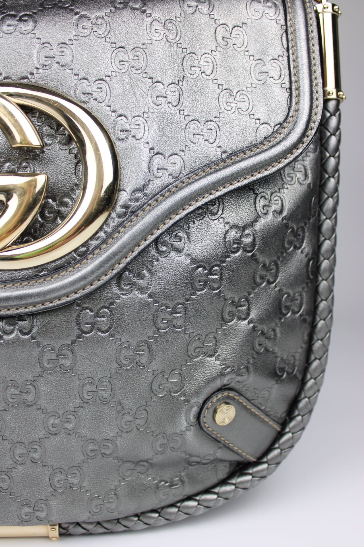 Gucci Guccissima Metallic Silver Leather Britt Hobo Bag