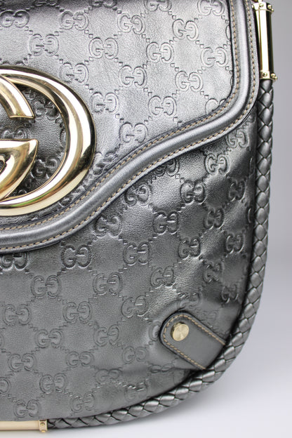 Gucci Guccissima Metallic Silver Leather Britt Hobo Bag