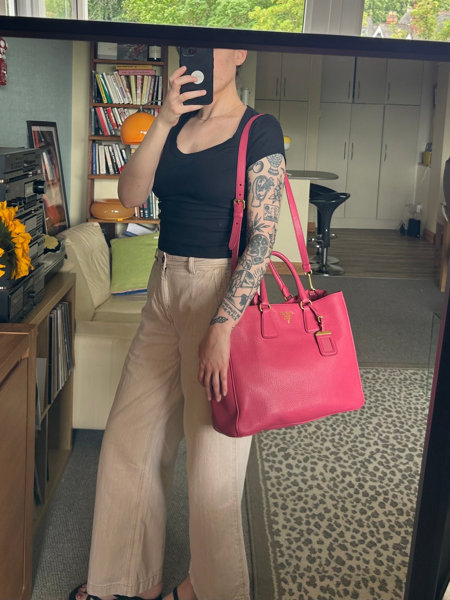 Prada Vitello Daino 2-Way Pink Tote Bag
