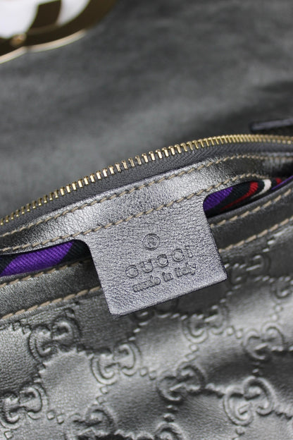 Gucci Guccissima Metallic Silver Leather Britt Hobo Bag