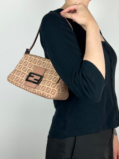 Pre-owned Fendi Zucchino Mini Baguette Bag
