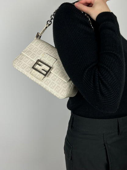 Fendi Zucchino Chain Strap Mini Baguette Bag