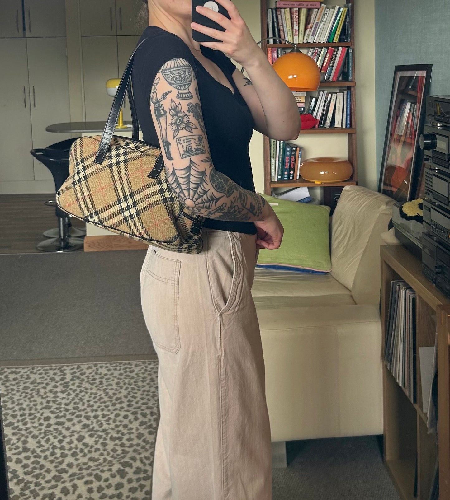 Burberry Nova Check Wool Shoulder Bag