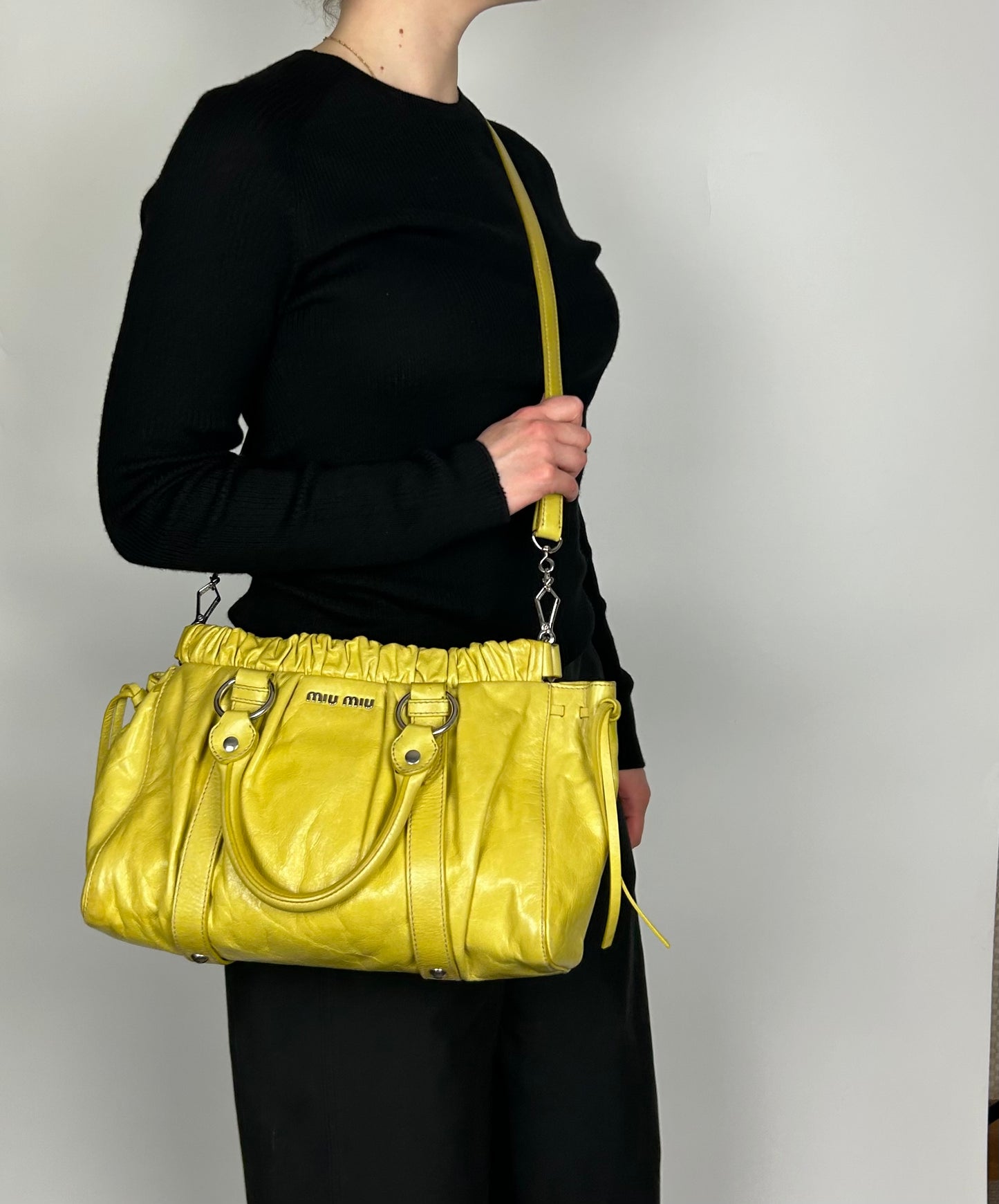 Miu Miu Yellow Vitello 2-Way Bag