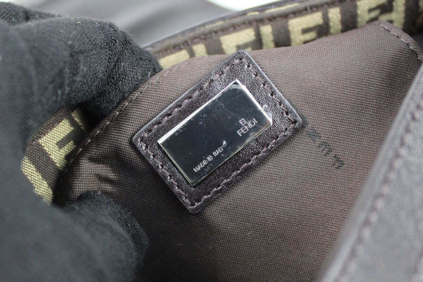 Fendi Zucchino Drawstring Baguette Bag