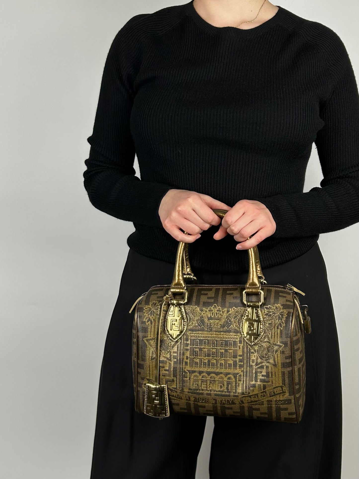 Fendi Zucca Spalmati Palazzo Print Boston Bag 2007