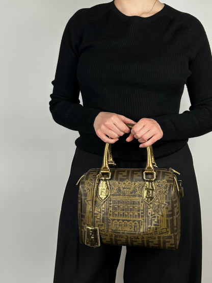 Fendi Zucca Spalmati Palazzo Print Boston Bag 2007