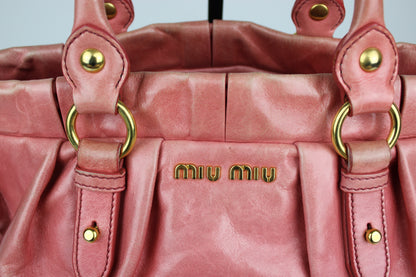 Pre-owned Miu Miu Vitello Lux Pink 2-Way Tote Bag