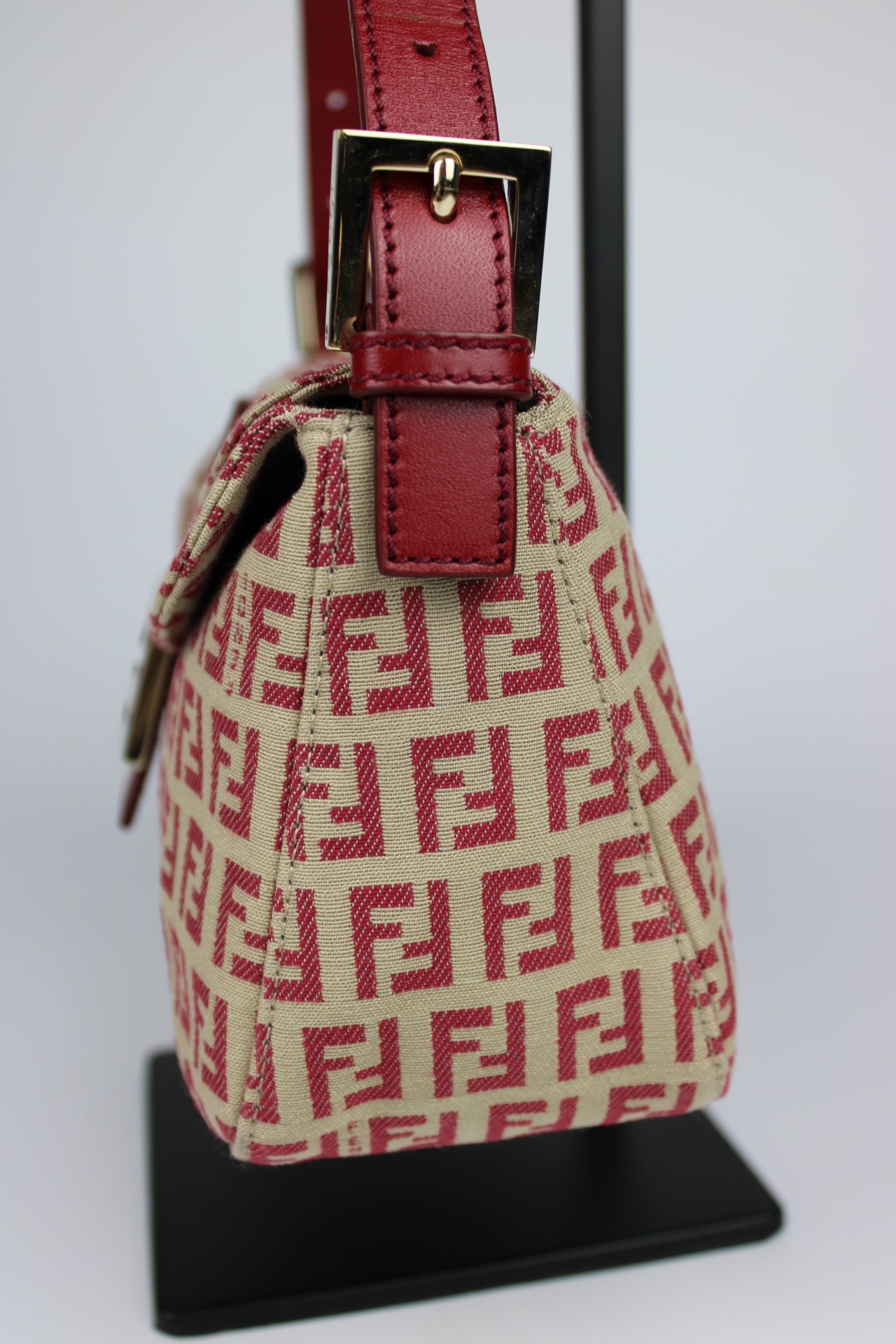 Fendi Zucchino Red Baguette Bag