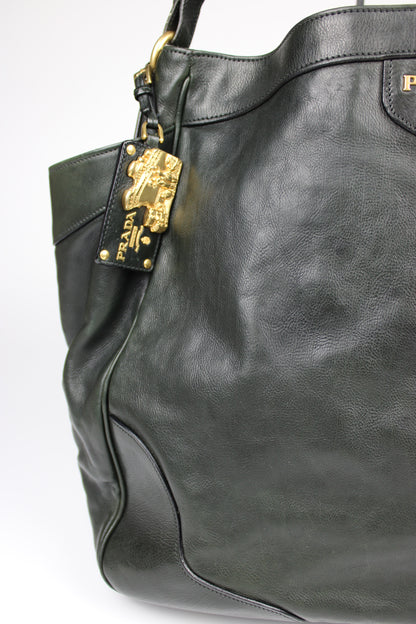 Prada Glacé Calfskin Leather Dark Green Hobo Bag 2007