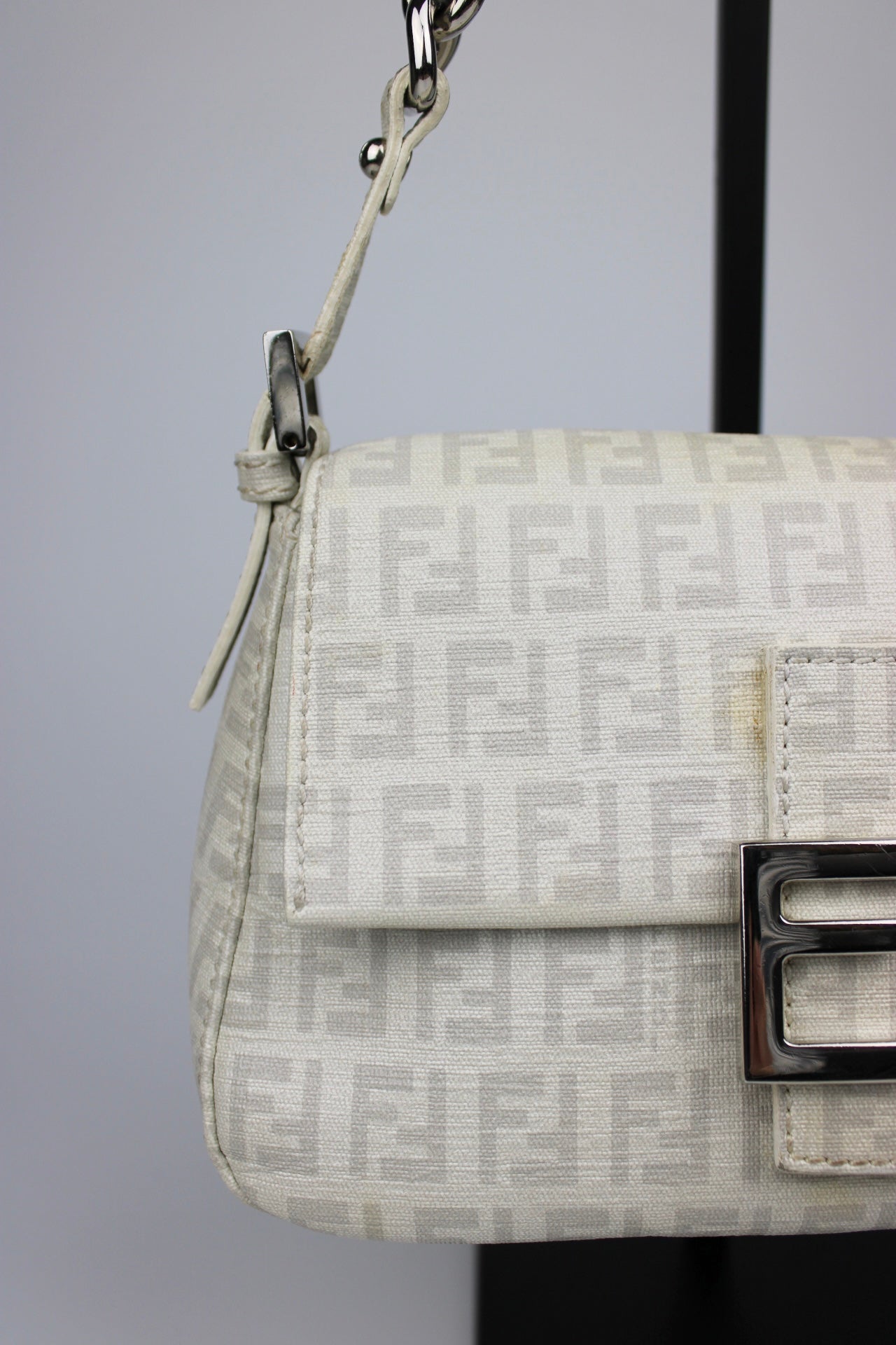 Fendi Zucchino Chain Strap Mini Baguette Bag