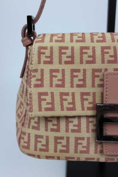 Pre-owned Fendi Zucchino Mini Baguette Bag
