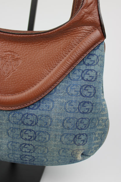 Gucci Monogram Denim Bamboo Bag (Restored)