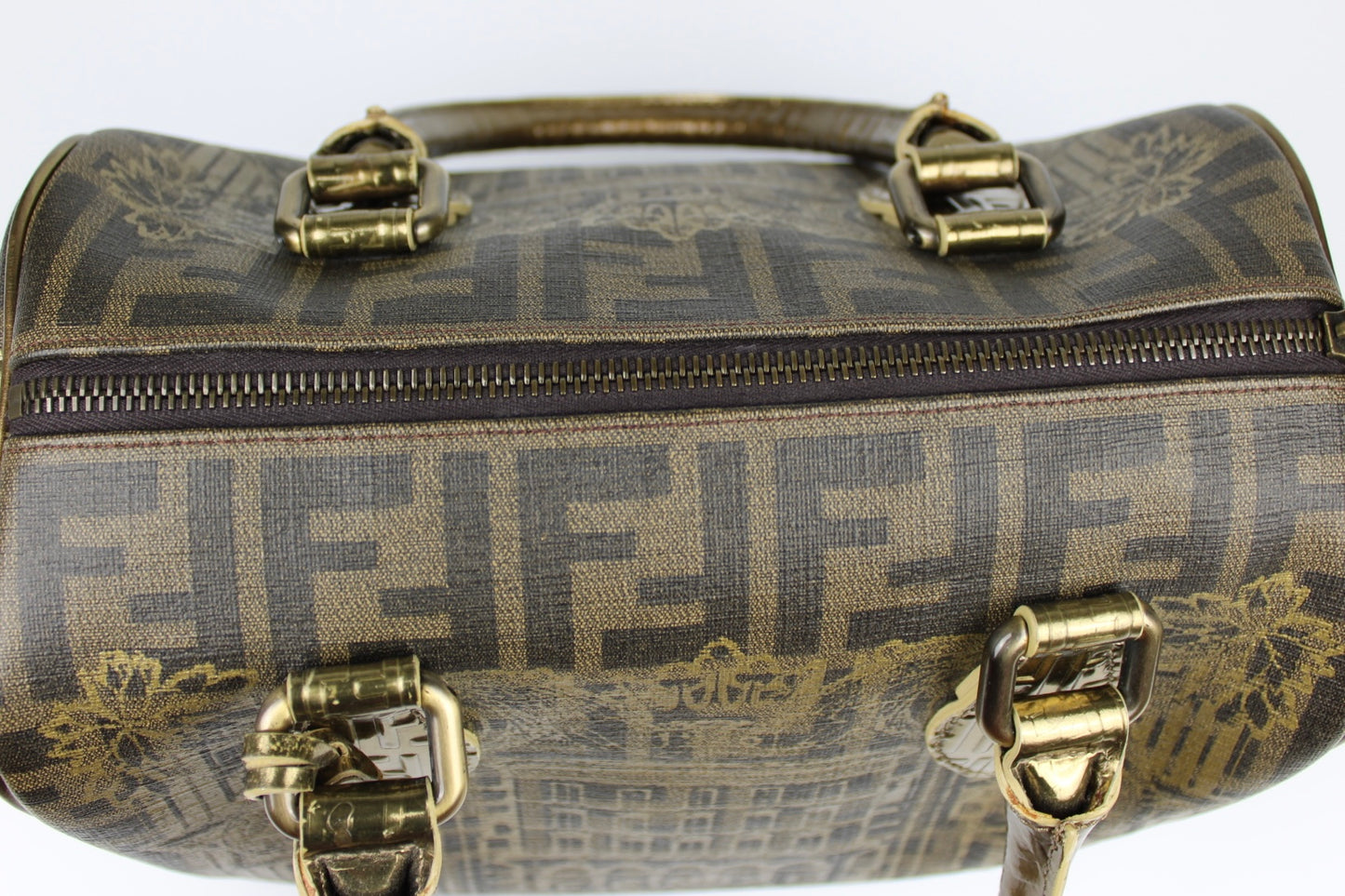 Fendi Zucca Spalmati Palazzo Print Boston Bag 2007