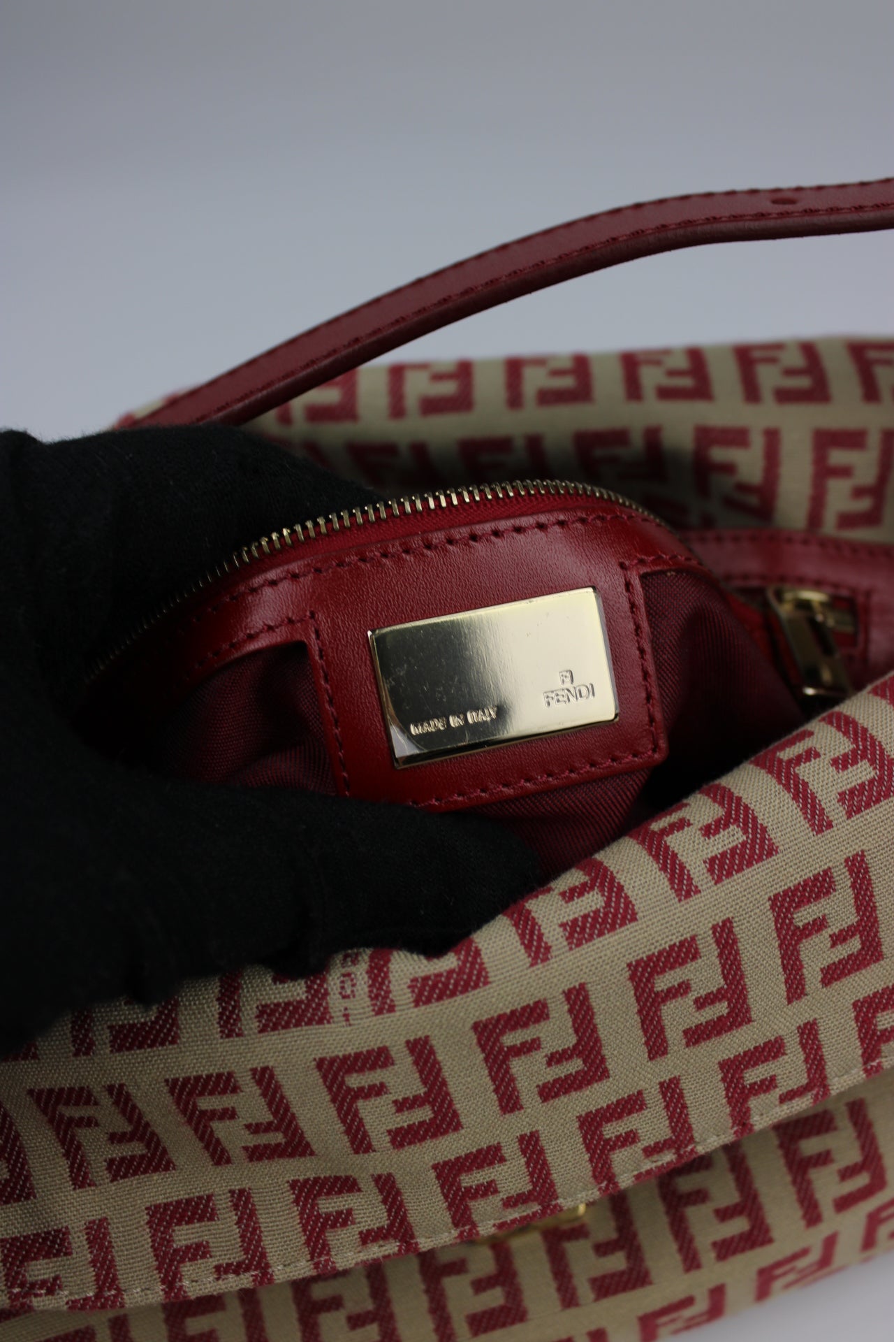 Fendi Zucchino Red Baguette Bag