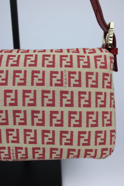 Fendi Zucchino Red Baguette Bag