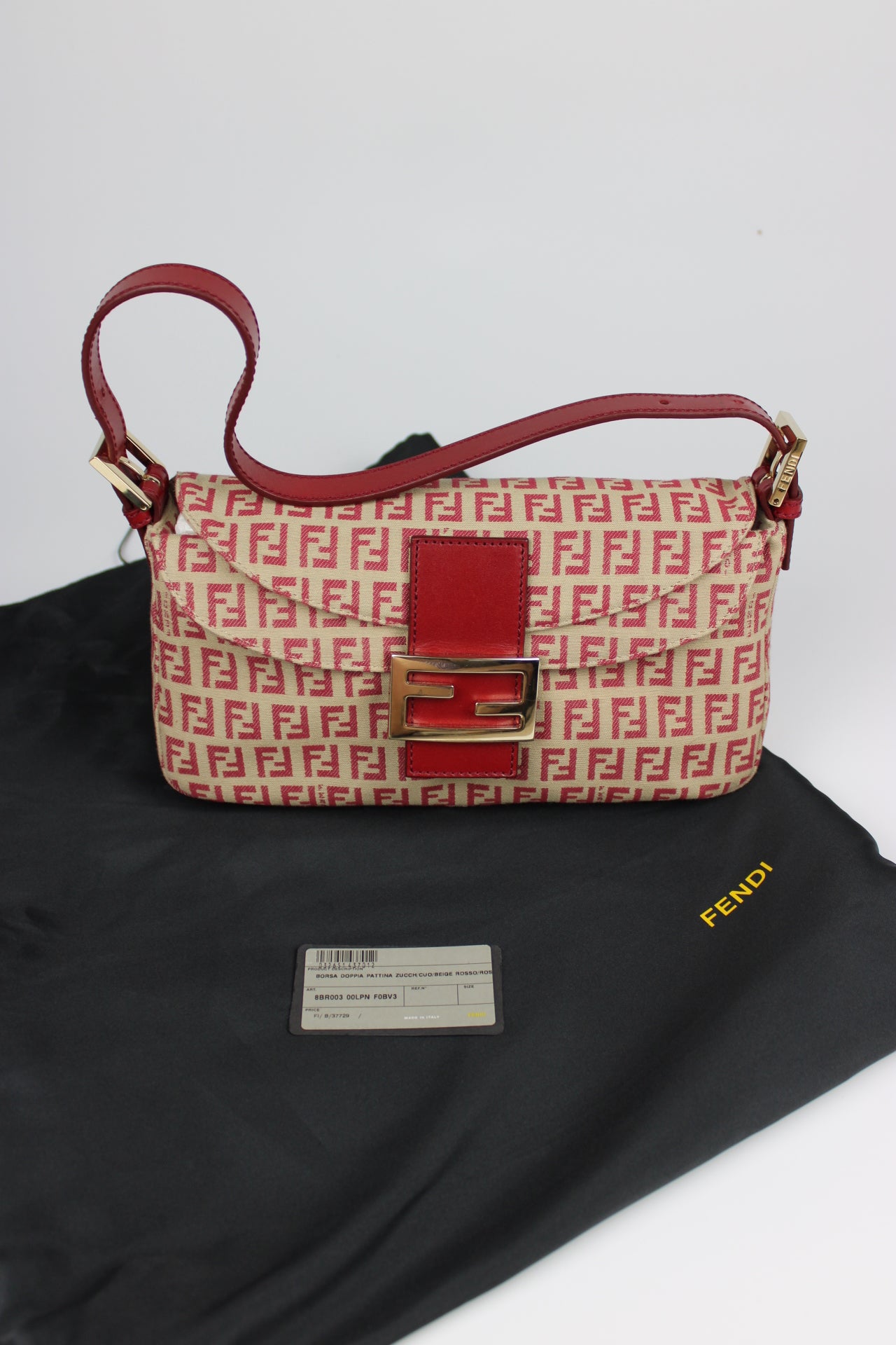 Fendi Zucchino Red Baguette Bag