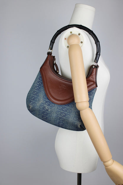 Gucci Monogram Denim Bamboo Bag (Restored)