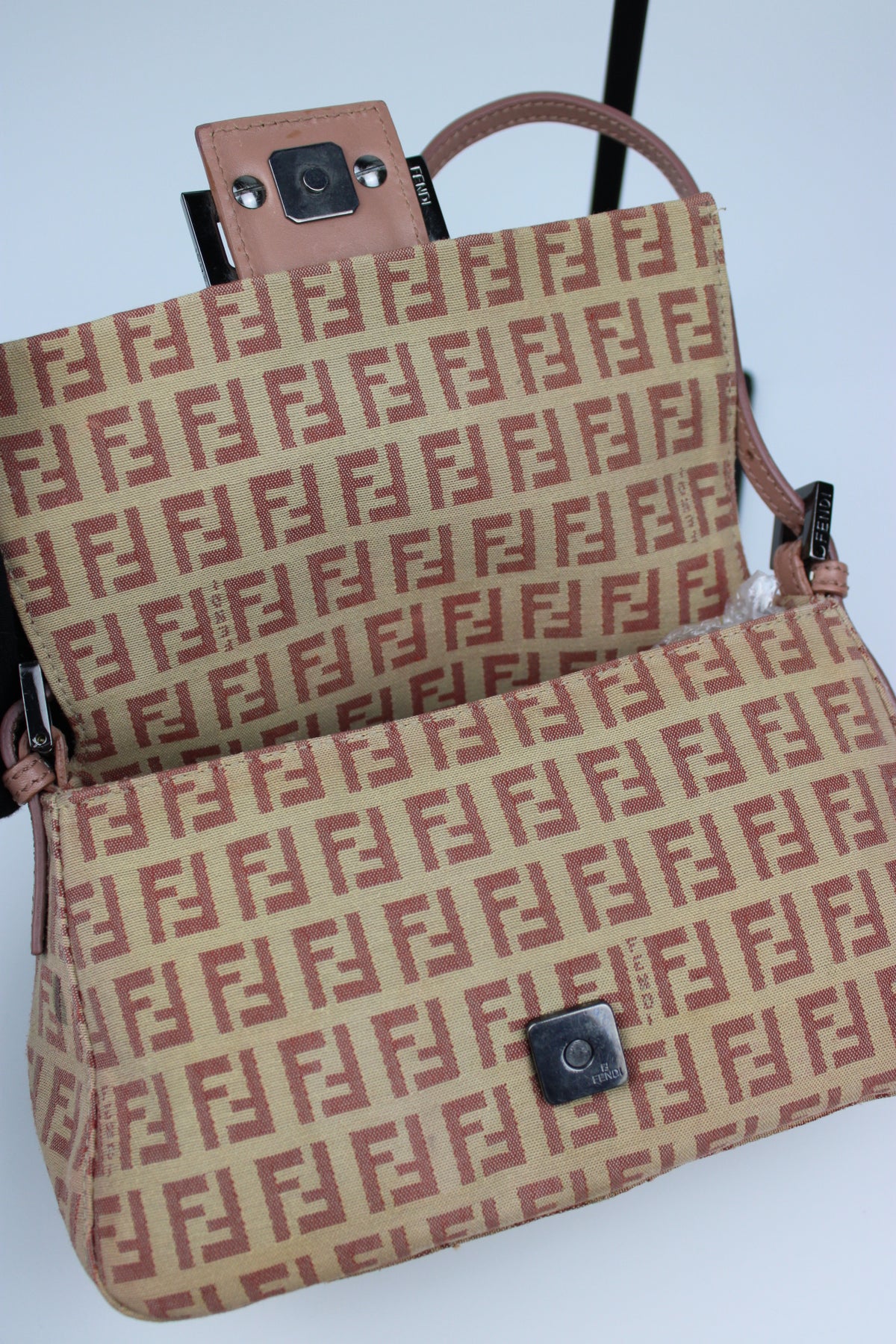 Pre-owned Fendi Zucchino Mini Baguette Bag