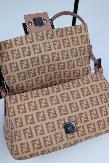 Pre-owned Fendi Zucchino Mini Baguette Bag