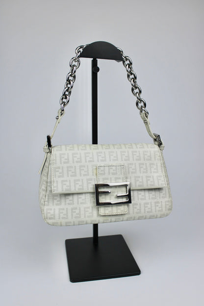 Fendi Zucchino Chain Strap Mini Baguette Bag