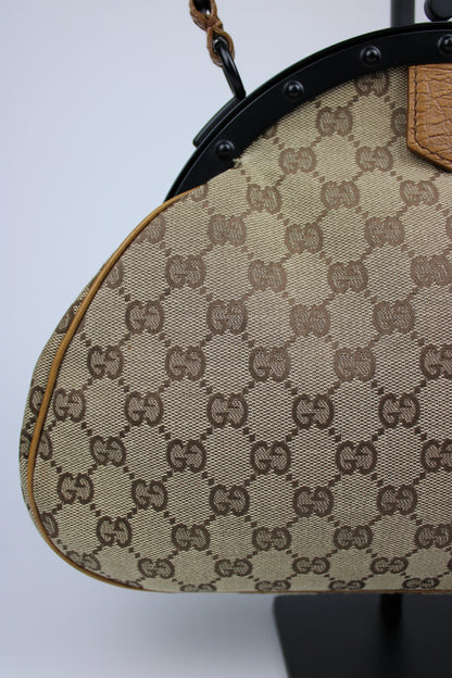 Gucci Monogram Pagoda Frame Bamboo Top Handle Bag