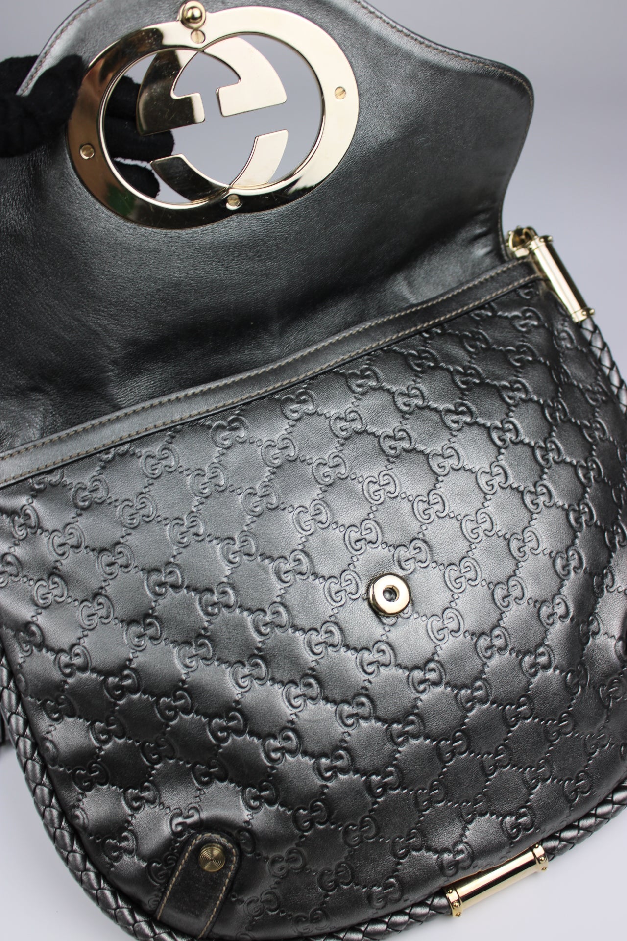 Gucci Guccissima Metallic Silver Leather Britt Hobo Bag