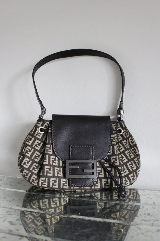 Fendi Zucchino Drawstring Baguette Bag
