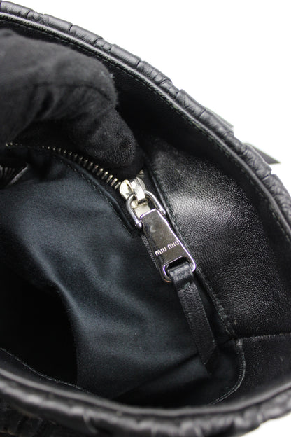 Pre-owned Miu Miu Matelasse Leather and Wicker Bucket Bag