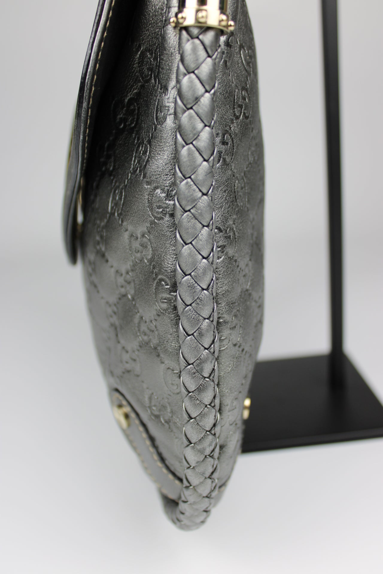 Gucci Guccissima Metallic Silver Leather Britt Hobo Bag