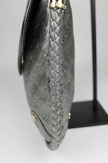 Gucci Guccissima Metallic Silver Leather Britt Hobo Bag
