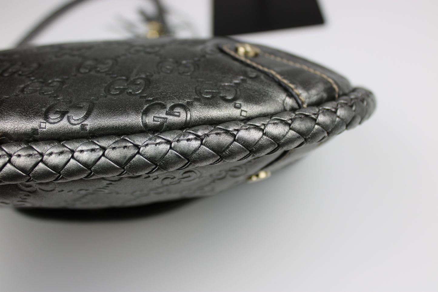 Gucci Guccissima Metallic Silver Leather Britt Hobo Bag
