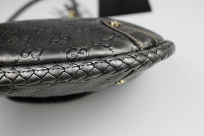 Gucci Guccissima Metallic Silver Leather Britt Hobo Bag