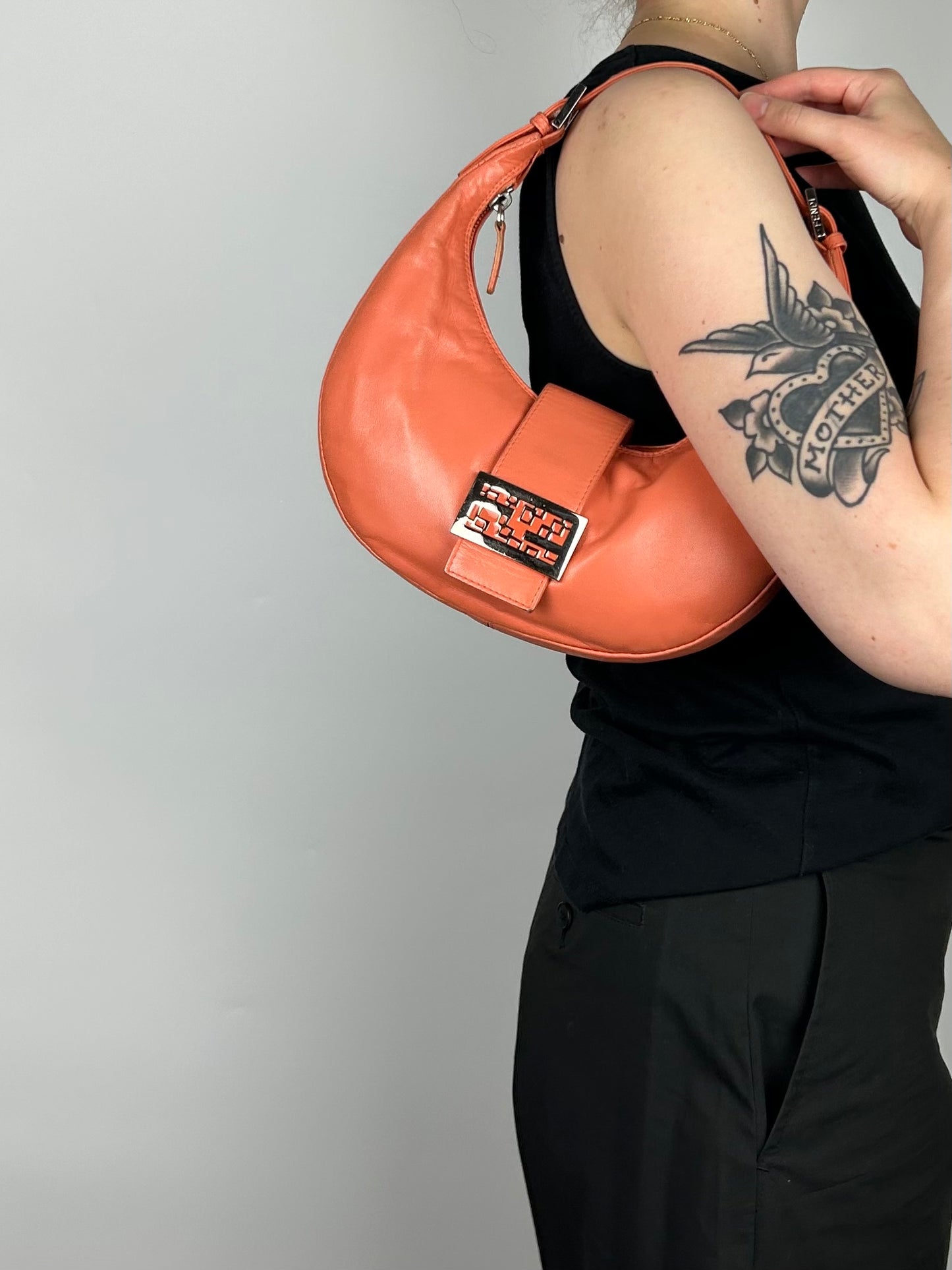 Fendi Leather Croissant Baguette Bag Coral