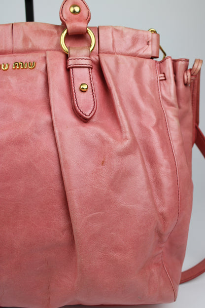 Pre-owned Miu Miu Vitello Lux Pink 2-Way Tote Bag