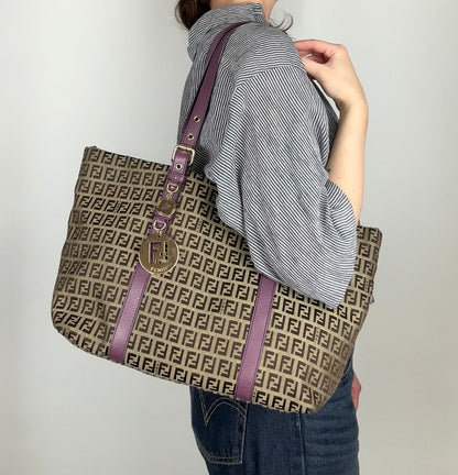 Pre-owned Fendi Zucchino Charm Tote Bag